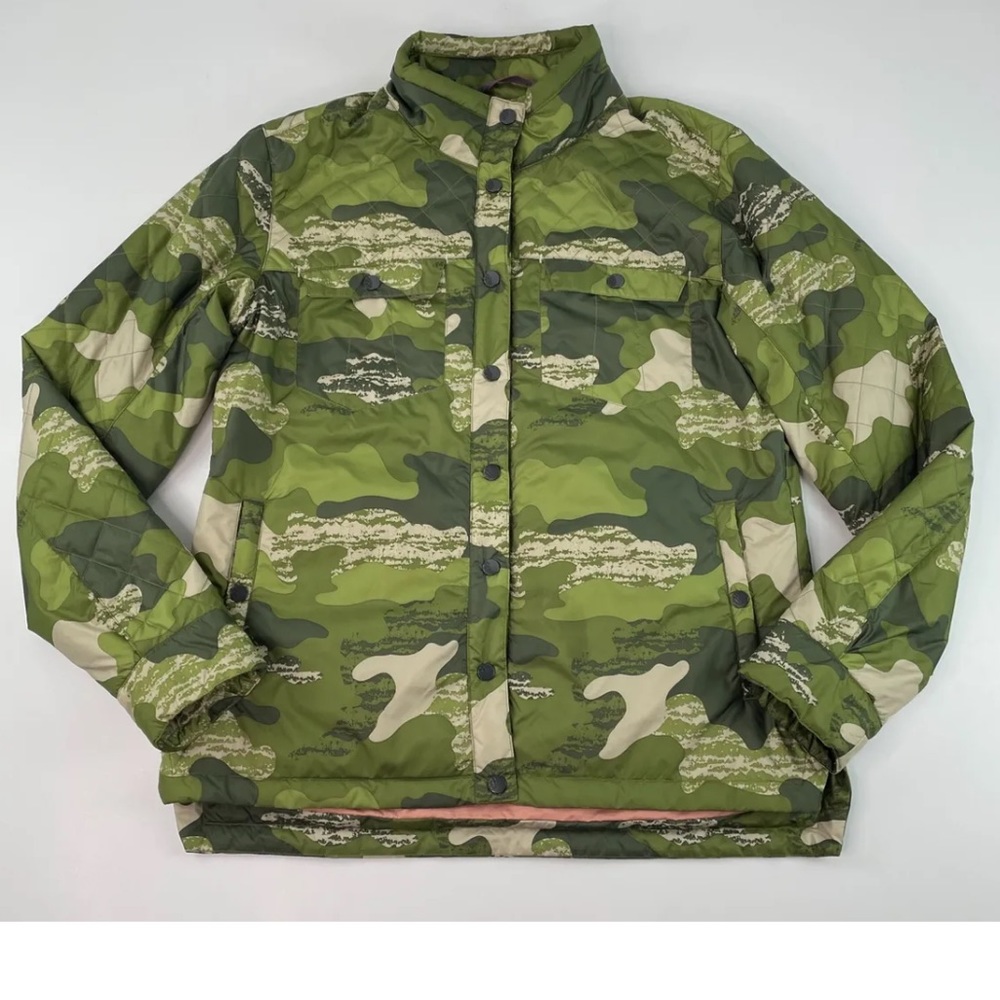 Stio Skycrest Womens Insulated Snap Shirt Jacket Green Camo Size Small
